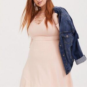 Torrid Blush Lace-Up Long Sleeve Dress